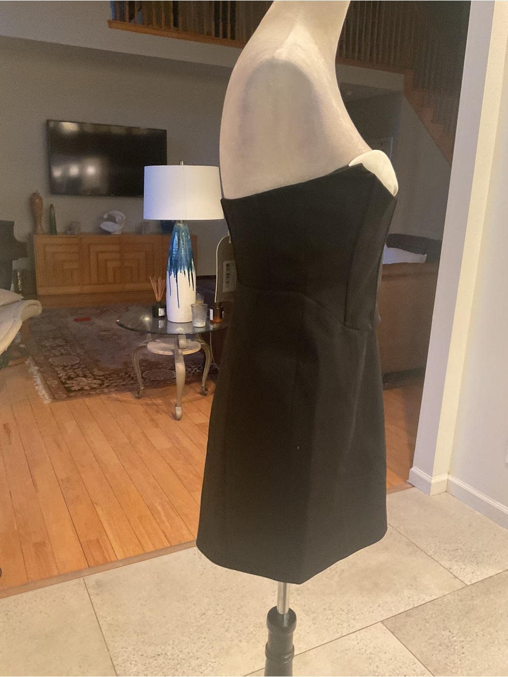 Meshki Black Strapless Mini Dress with White Bust Detail - Picture 4 of 11